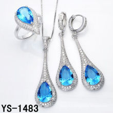 Imitation Jewelry Luxury 925 Silver Jewelry Set with Big Ocean Blue Zircon.